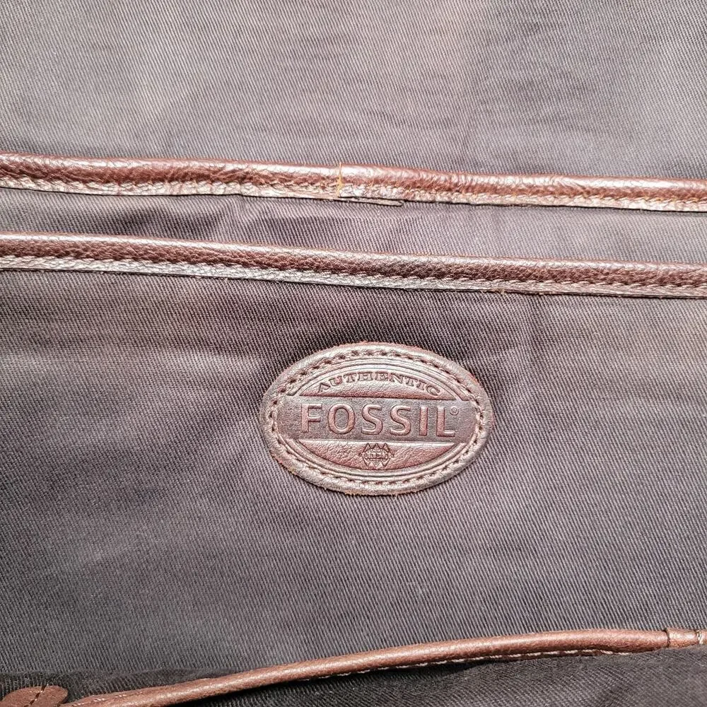 Fossil Messenger Bag Brown Cowhide Leather‎ Crossbody Laptop Satchel Distressed